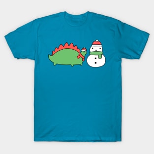 Stegosaurus and Snowman T-Shirt